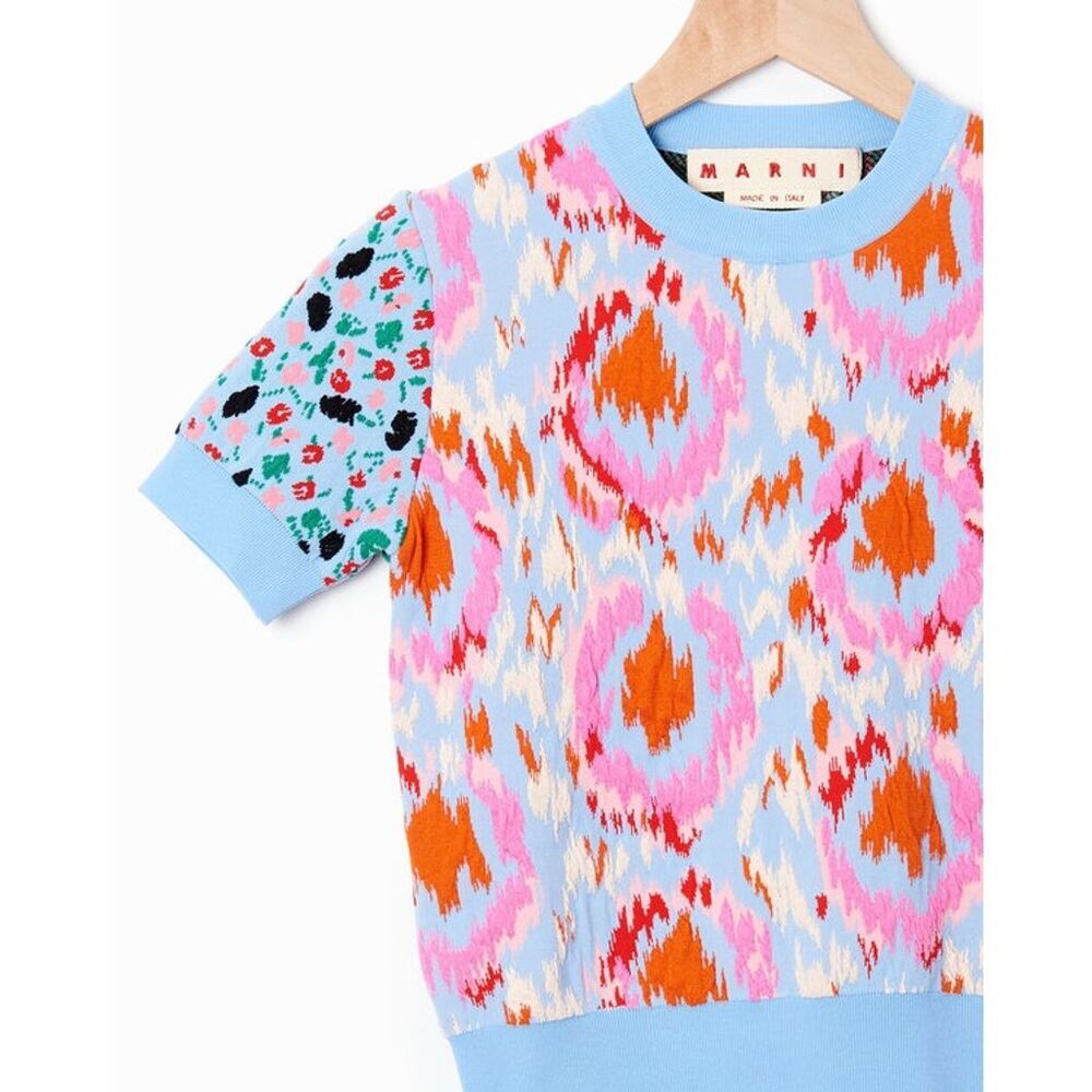 Marni jacquard knit top, Multicolor Geometric Knit Top Short Sleeve 44 / 8 / M - Picture 6 of 15